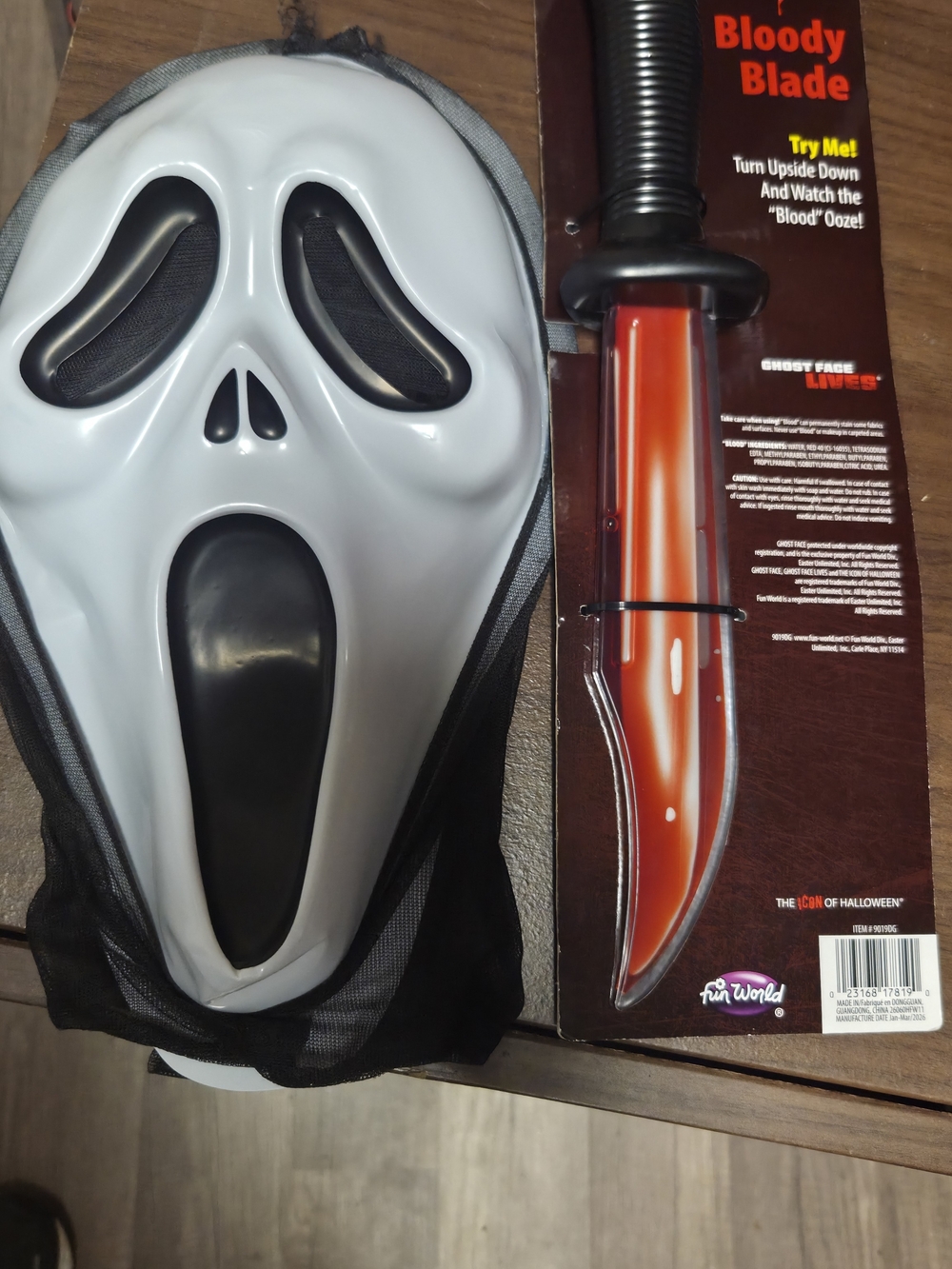 White Ghost Face Mask with Bloody Blade Prop - Halloween Party Supplies